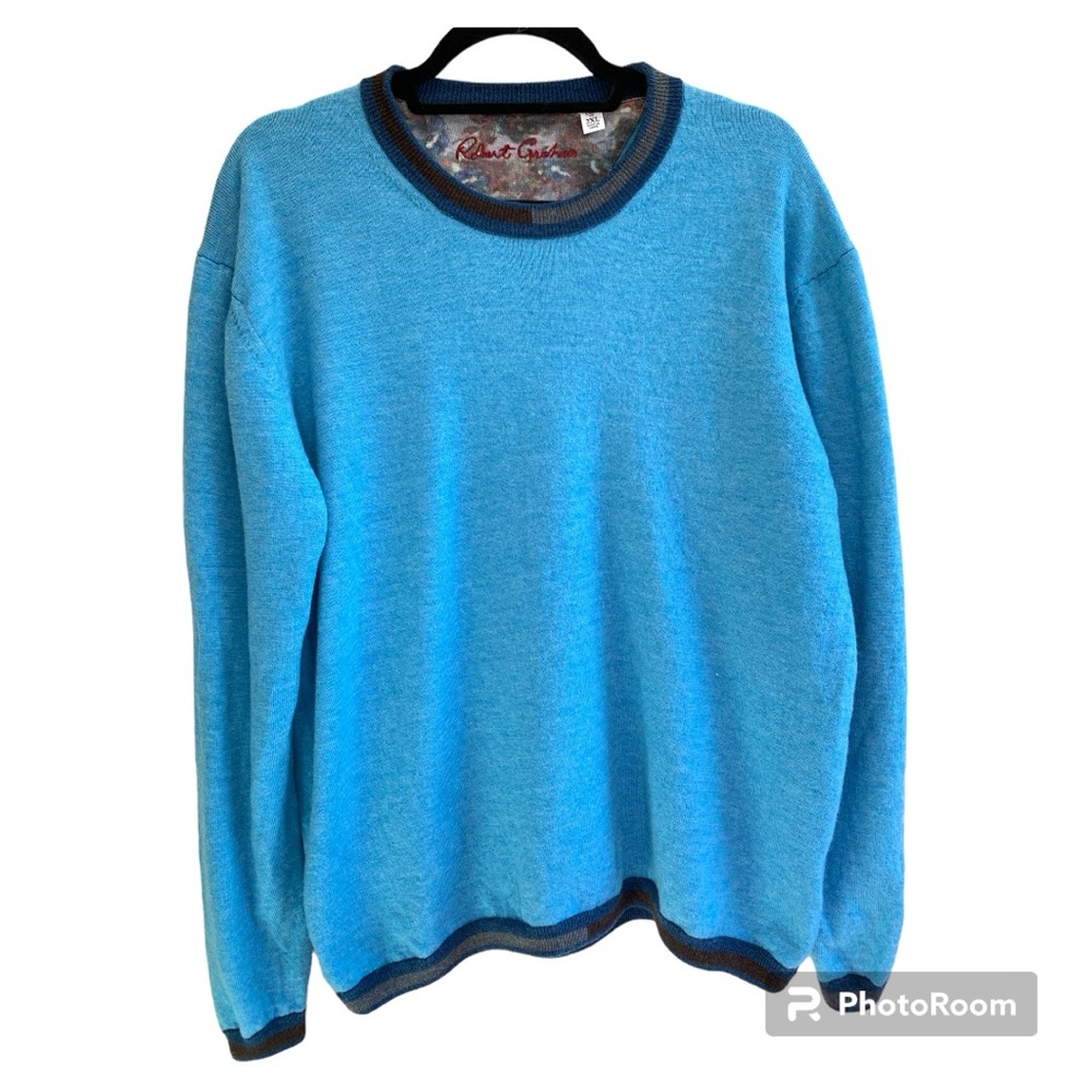 Robert Graham Mens 2XL Blue Wool crew Neck Sweater. Fits like XL.